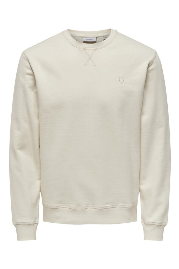 Only & Sons Sudadera de cuello redondo y print pequeño delantero regular fit blanco