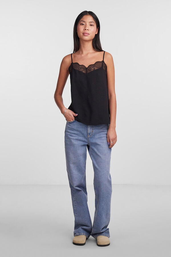 Pieces Blusa de al&ccedil;as estilo lingerie preto