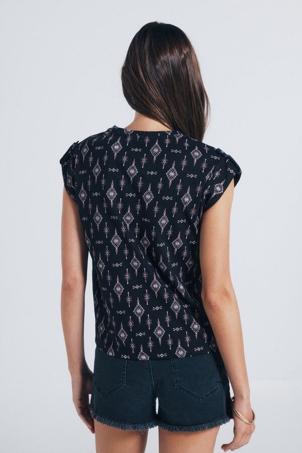 Springfield Camiseta estampada com mangas de la&ccedil;o preto