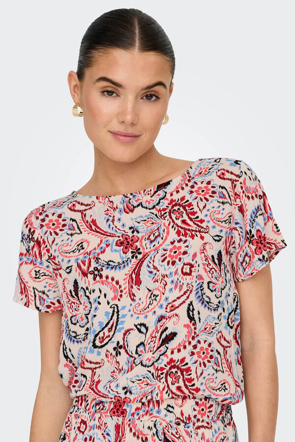 JDY Blusa manga curta estampada cru