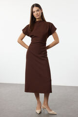 Trendyol Vestido midi com gola virada para baixo cru