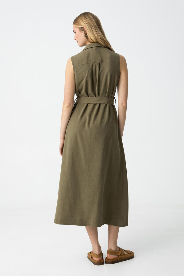 Tiffosi Vestido camisero de lino con cintur&oacute;n verde