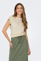 JDY Top de malha folhos branco