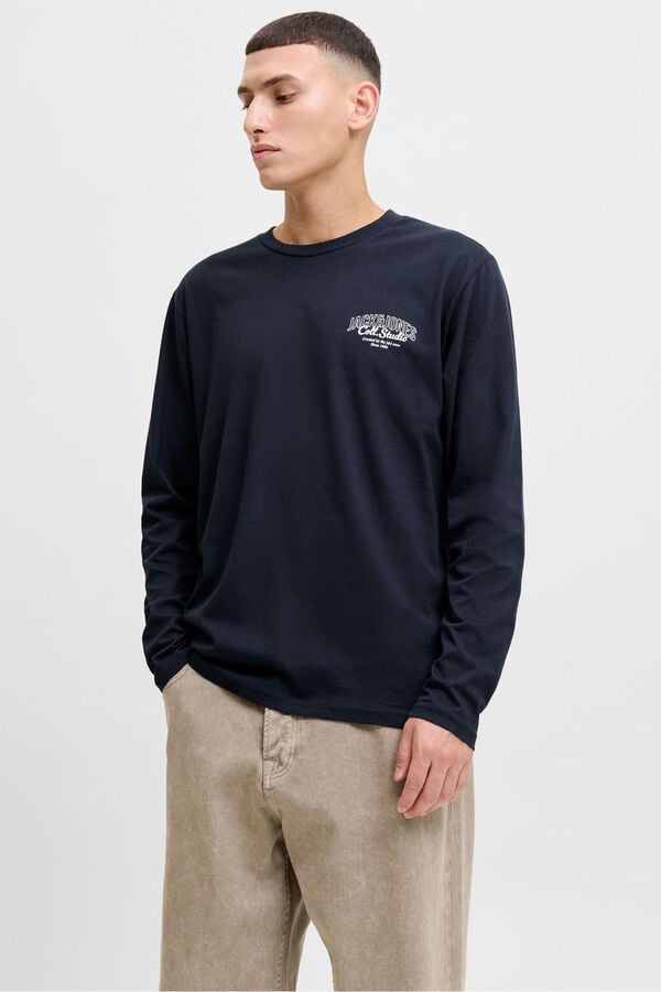 Jack & Jones T-shirt comprida com logo azul