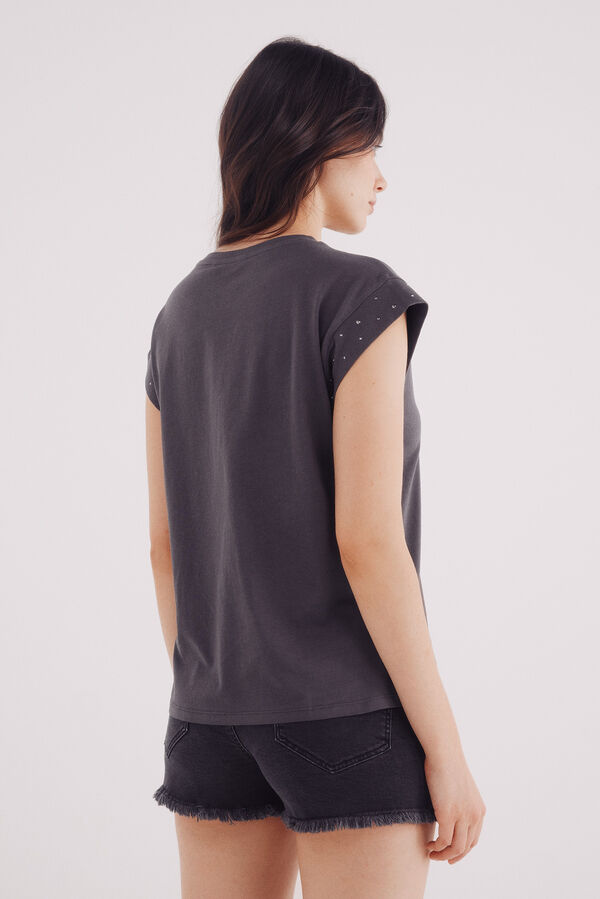 Springfield Camiseta mangas tachas cristal gris