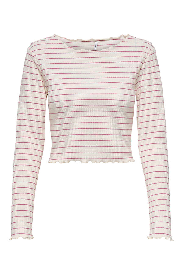 Only T-shirt curta de manga comprida com bordas onduladas branco