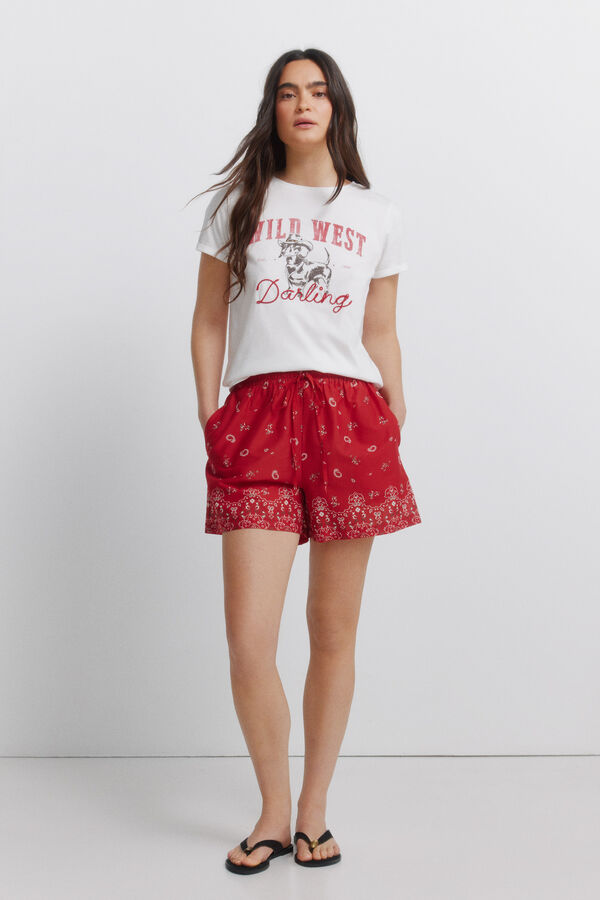 Springfield T-shirt de manga curta em algod&atilde;o "cowgirl" branco