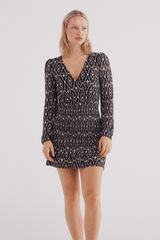 Springfield Vestido corto falda gomas estampado negro