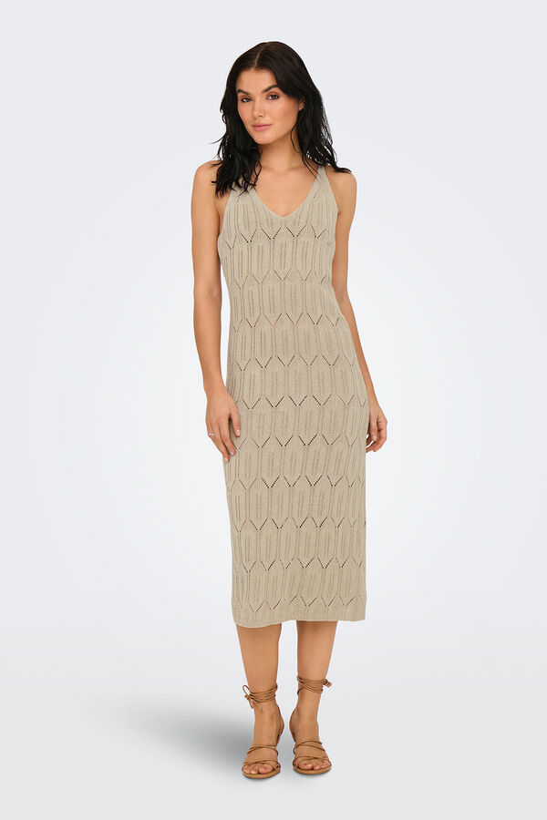 Only Vestido midi de crochet gris