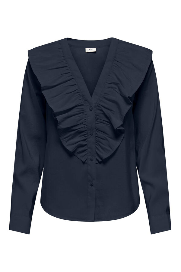 JDY Camisa manga larga volante azul