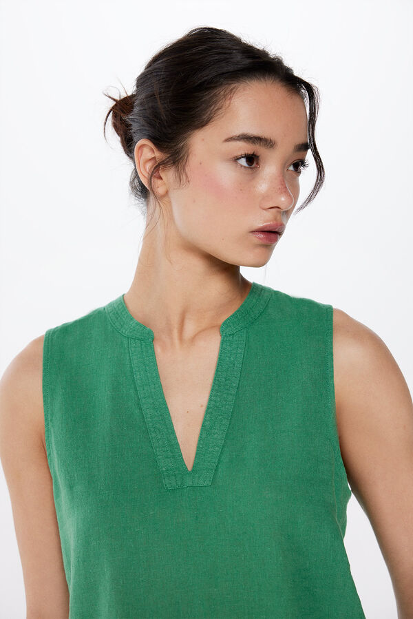 Springfield Blusa Sem Mangas Algodão Linho bege