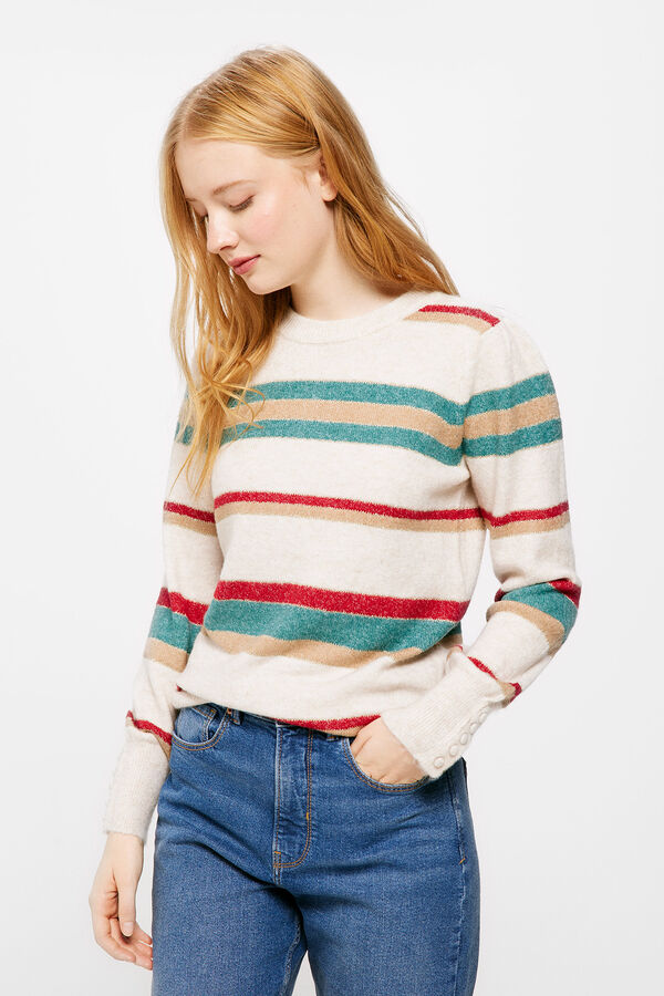 Springfield Jersey Rayas Botones Pu&ntilde;o beige