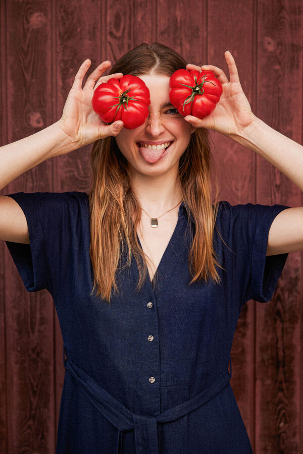 Springfield Vestido Camisero Lino azul