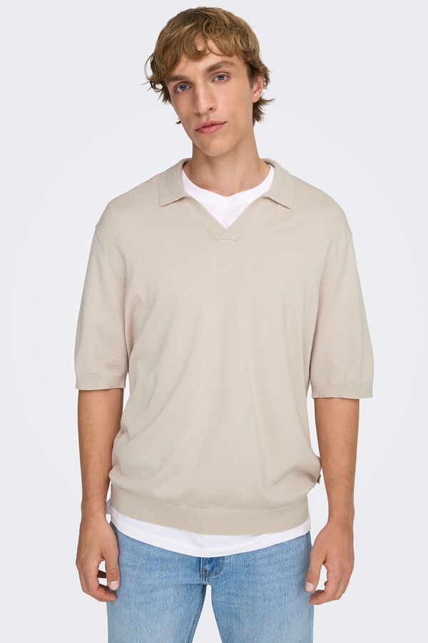 Only & Sons Polo de punto manga corta beige
