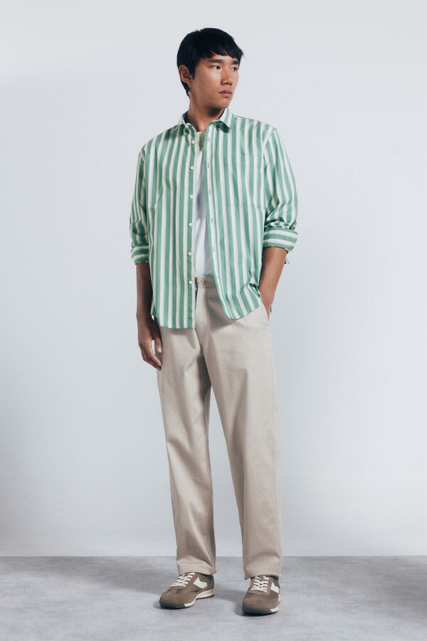 Springfield Camisa de popelina riscas verde