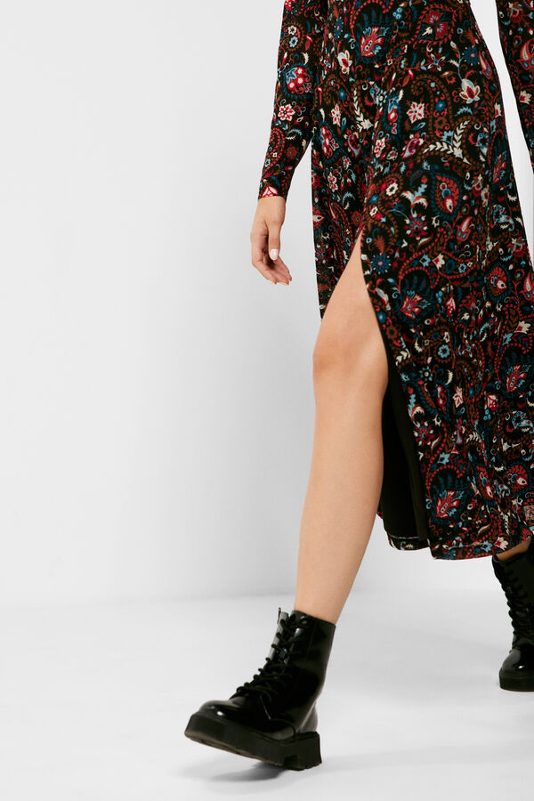 Springfield Vestido Midi Estampado Escote Abertura negro