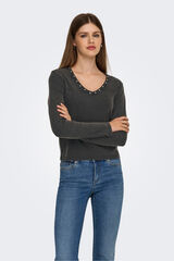 Only Top acanalado detalle tachas negro