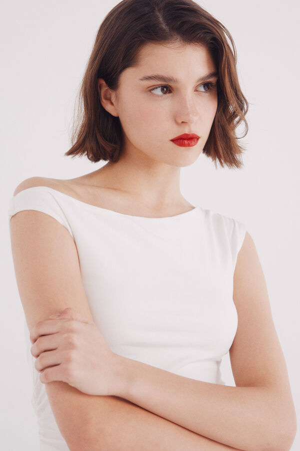 Springfield Top asimétrico liso estampado