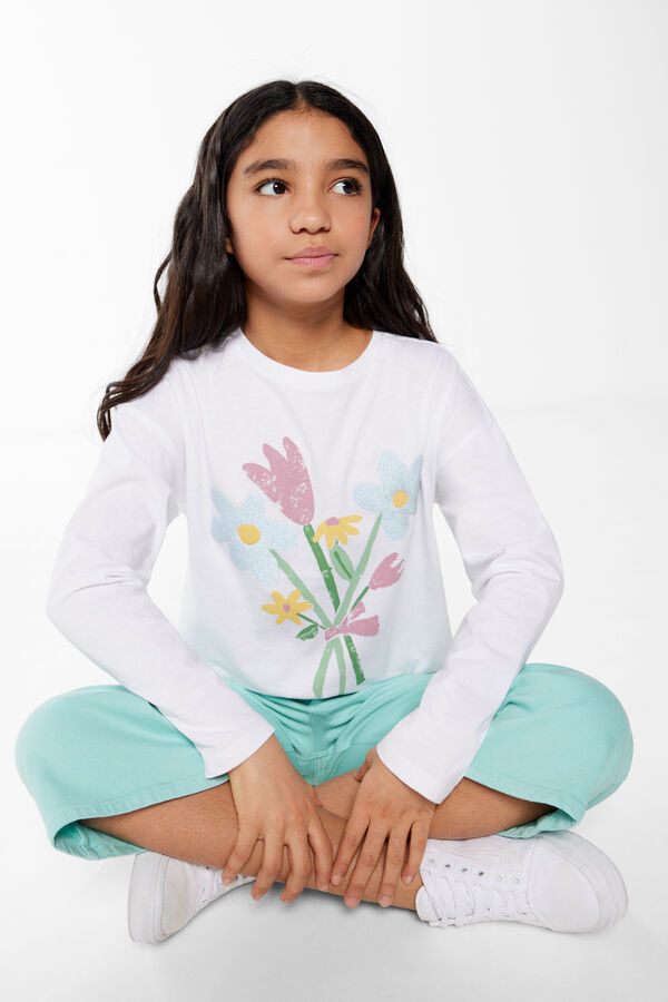 Springfield Kids Camiseta flores ni&ntilde;a beige