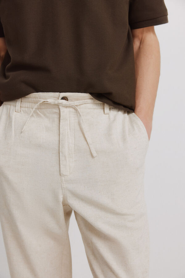 Springfield Pantal&oacute;n chino lino comfort fit marfil