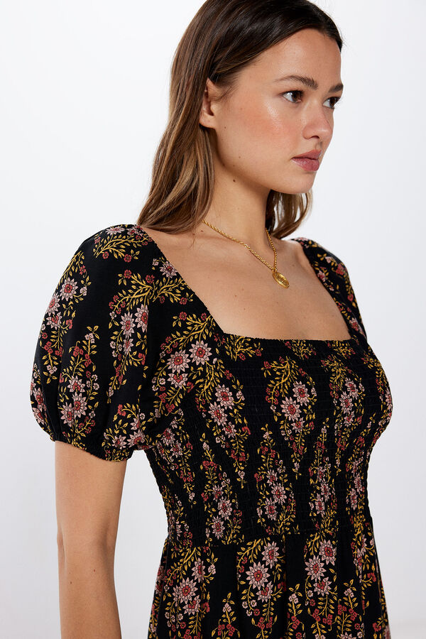 Springfield Vestido Midi Manga Abullonada amarillo