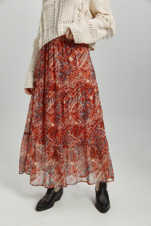 Only Falda larga fluida cintura alta el&aacute;stica naranja