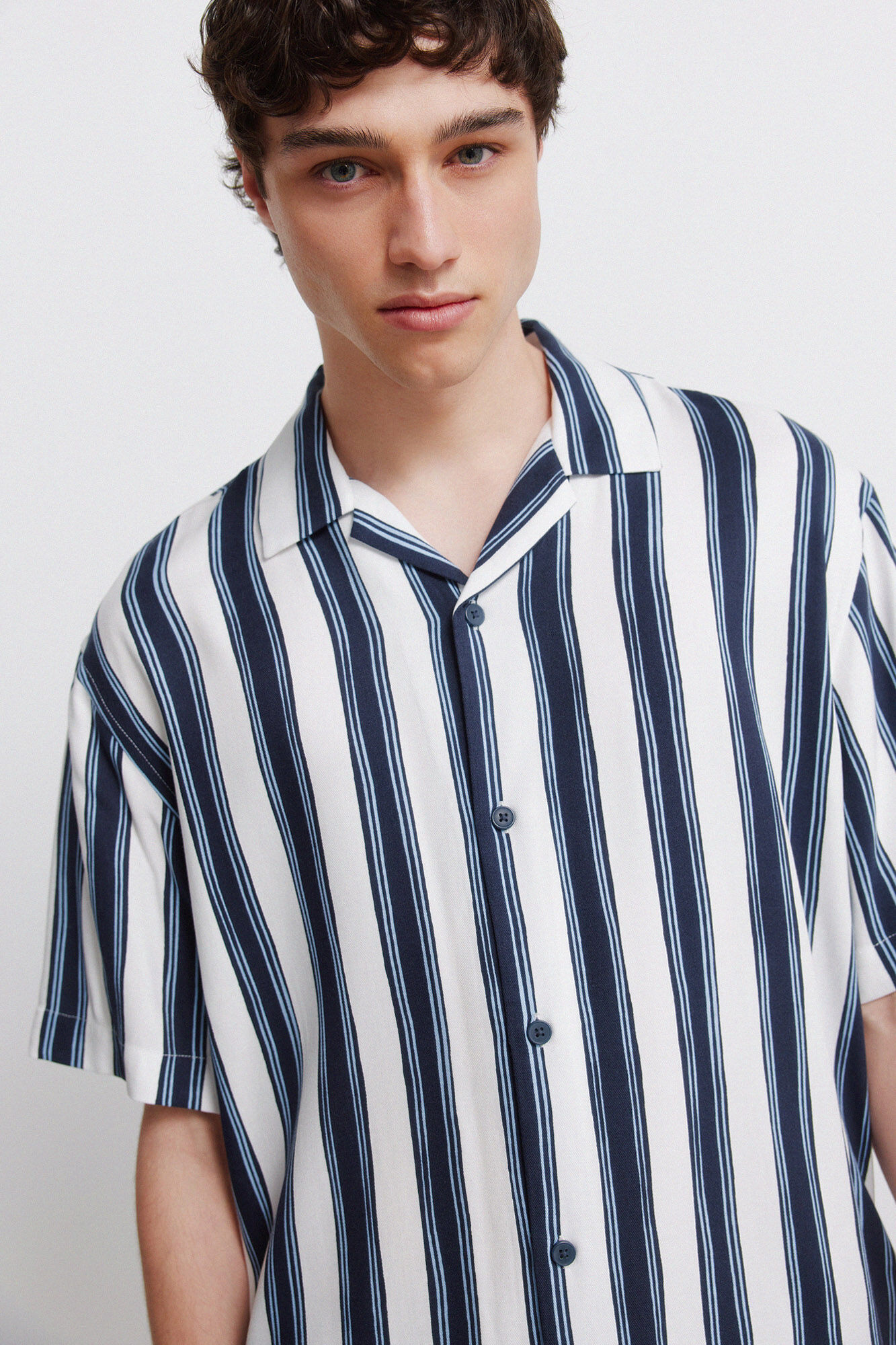 Springfield Camisa de manga curta em viscose &agrave;s riscas