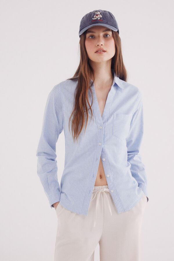 Springfield Camisa Oxford cuello abierto azul