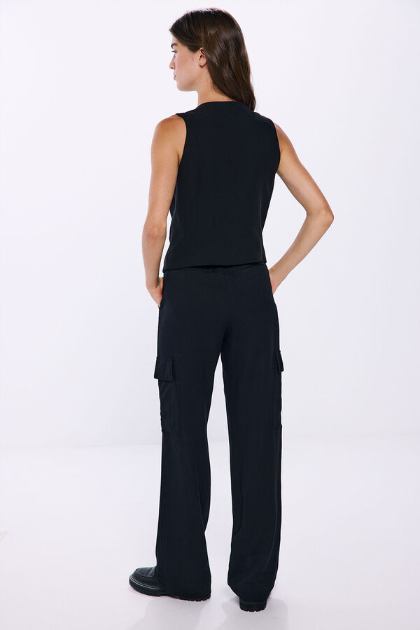 Springfield Pantal&oacute;n cargo fluido negro