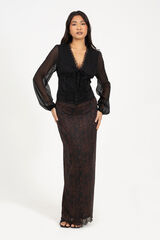 Brave Soul Falda maxi con malla estampado