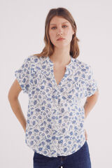Springfield Blusa de decote linho com decote em V azul