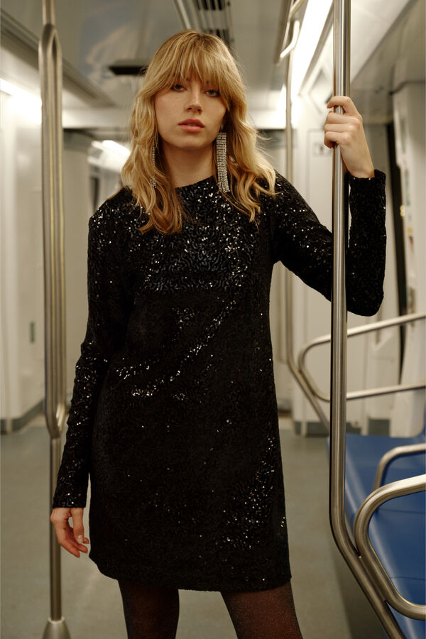Springfield Vestido curto lantejoulas preto