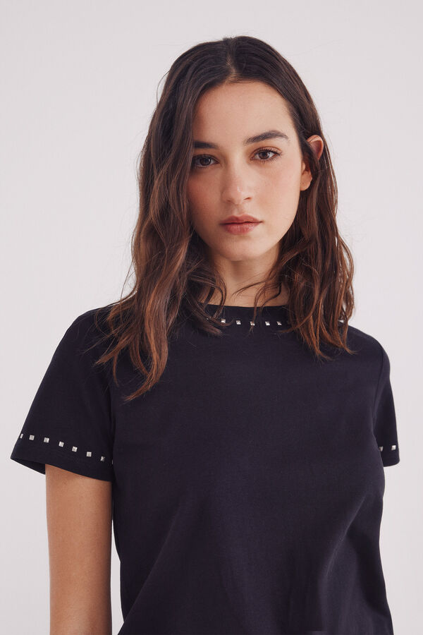 Springfield Camiseta tachas cuello y mangas negro