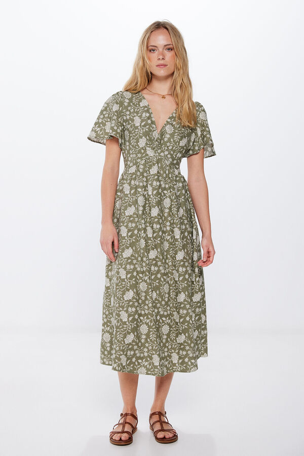 Springfield Vestido midi linho n&oacute; decote estampado