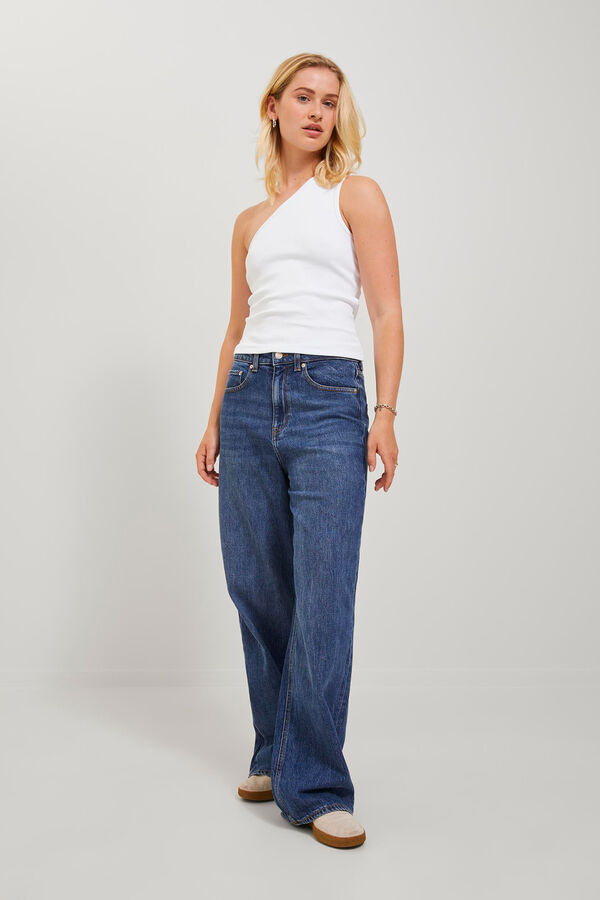 Jack & Jones Top rib assim&eacute;trico de mulher branco