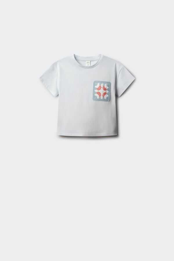 Springfield Kids T-shirt de manga curta com bolso em crochet para menina azul