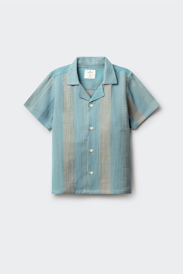 Springfield Kids Camisa de manga curta bordada &agrave;s riscas para menino azul