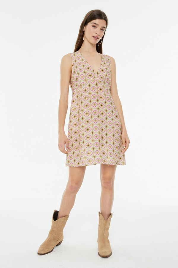 System Action Vestido curto com estampado geom&eacute;trica branco