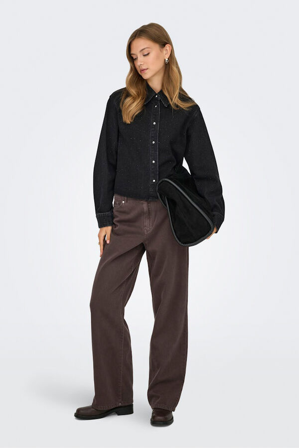 Only Camisa jeans cropped preto