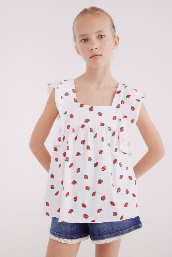 Springfield Kids Camiseta da menina morango branco