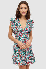 Inside Vestido curto folhos estampado bege