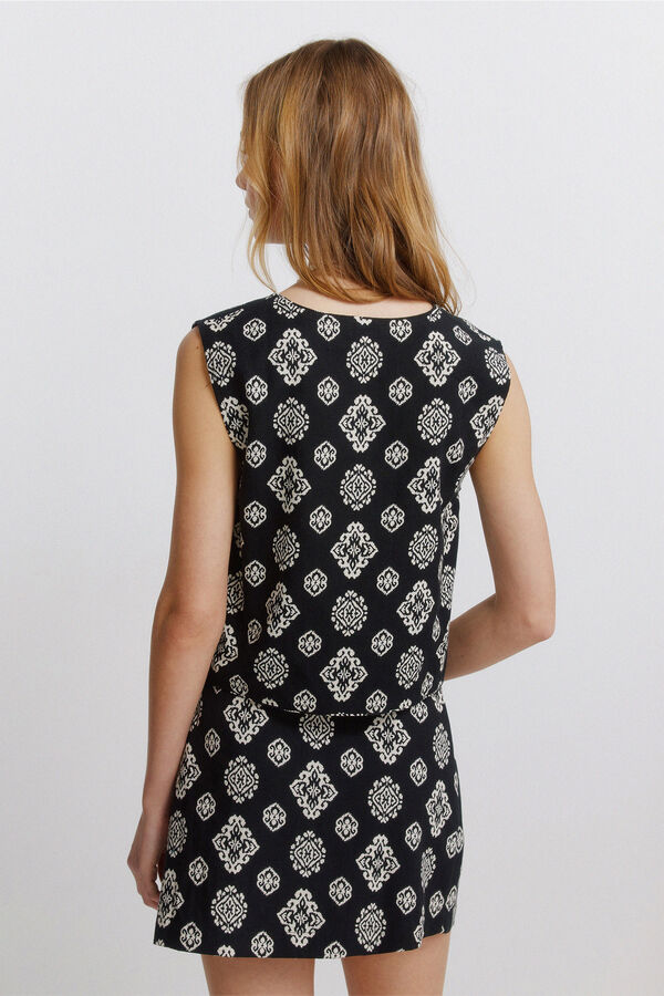 Springfield Colete de linho estampado &eacute;tnico preto