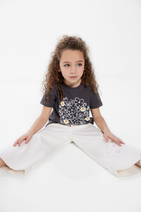 Springfield Kids Camiseta flores crochet niña gris