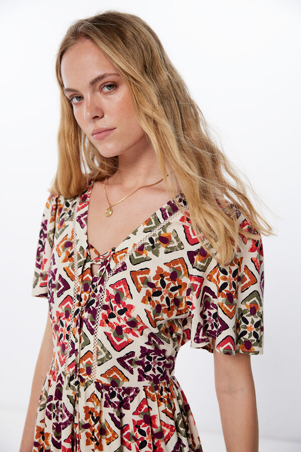 Springfield Vestido Midi Escote Lazo estampado