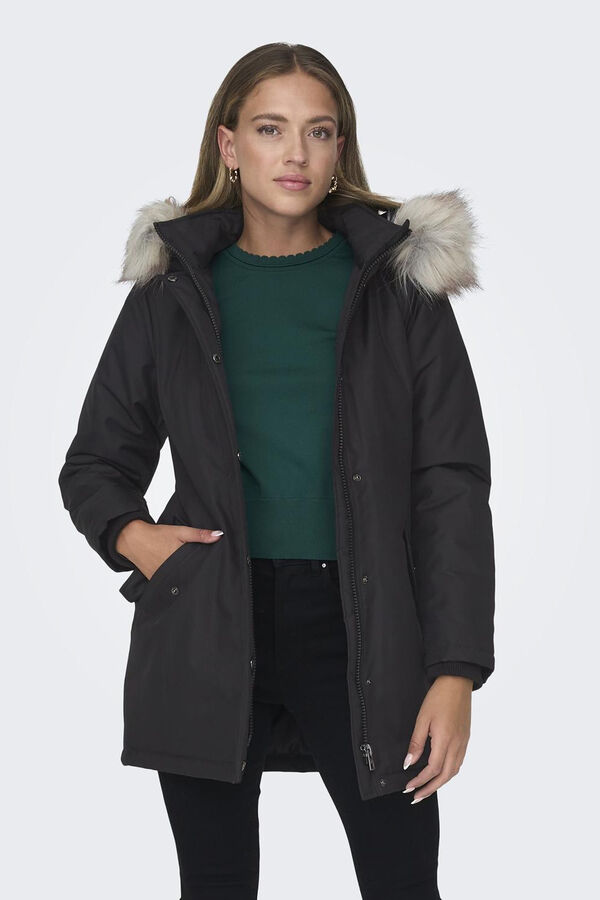 Only Parka com capuz e pele preto