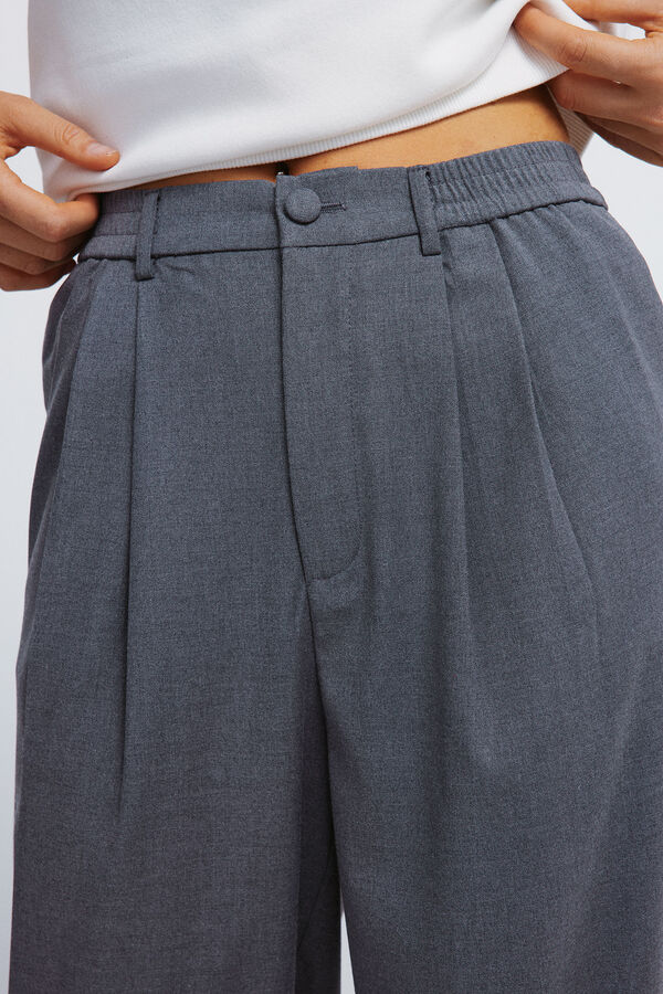 Springfield Pantalones pinzas goma cintura gris