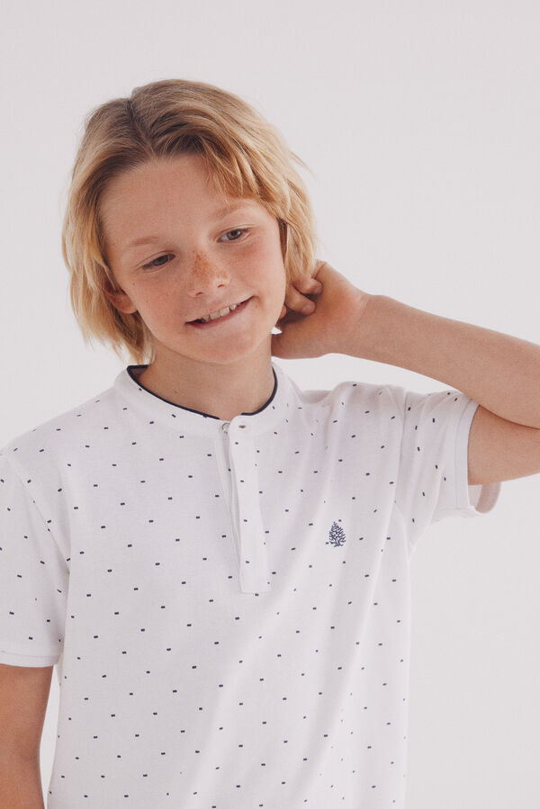 Springfield Kids Polo de menino com gola mao estampado branco