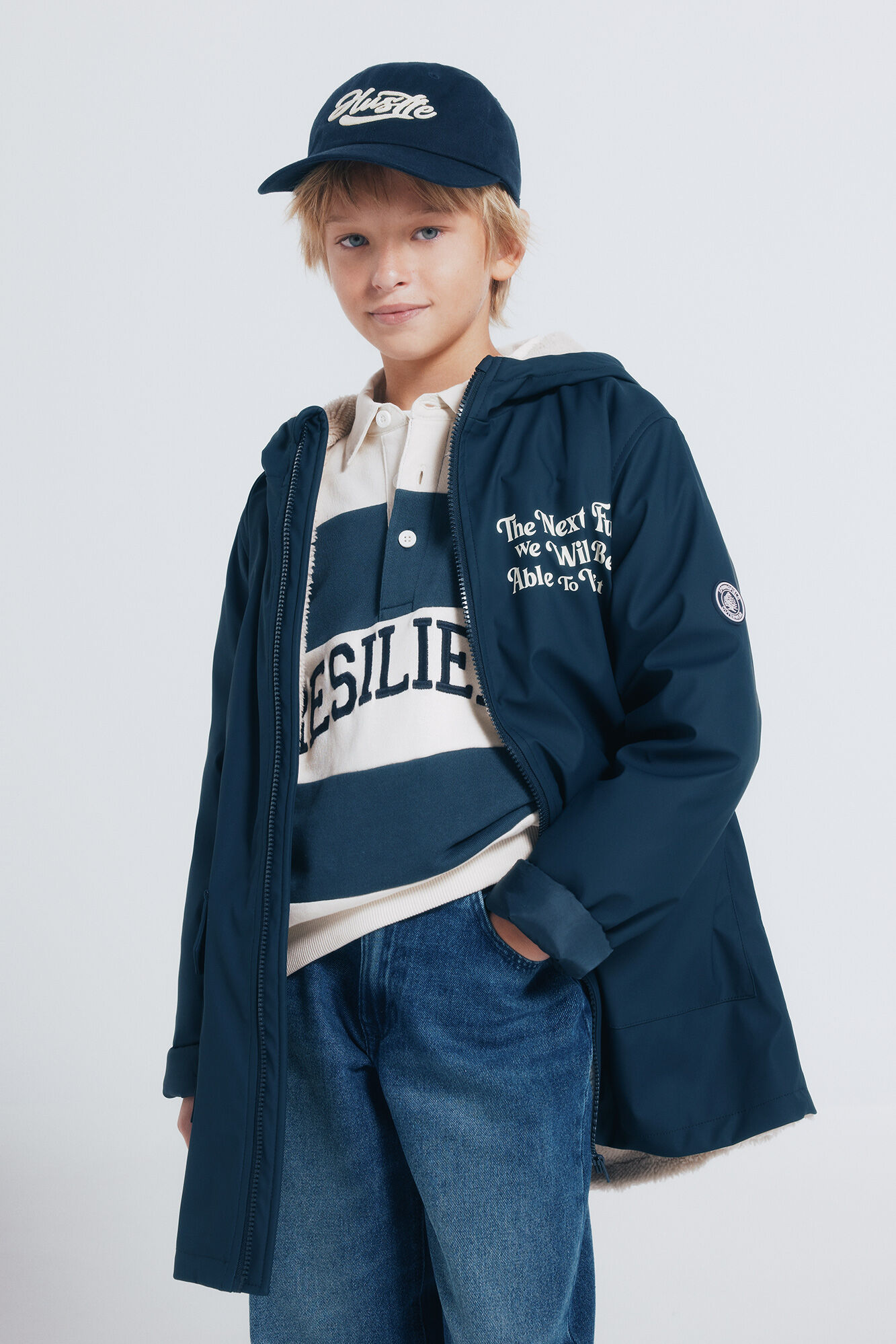 Springfield Kids Parka azul marino frase ni&ntilde;o