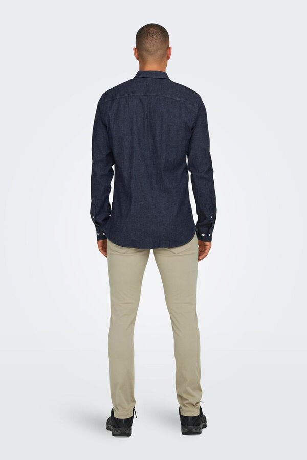 Only & Sons Camisa de cambraia com gola cl&aacute;ssica  azul