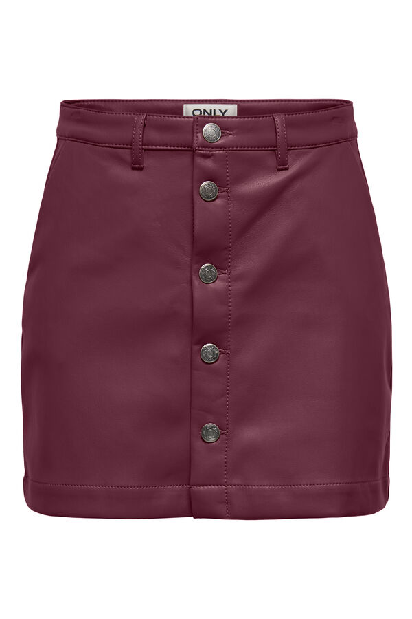 Only Saia curta de couro sint&eacute;tico rosa